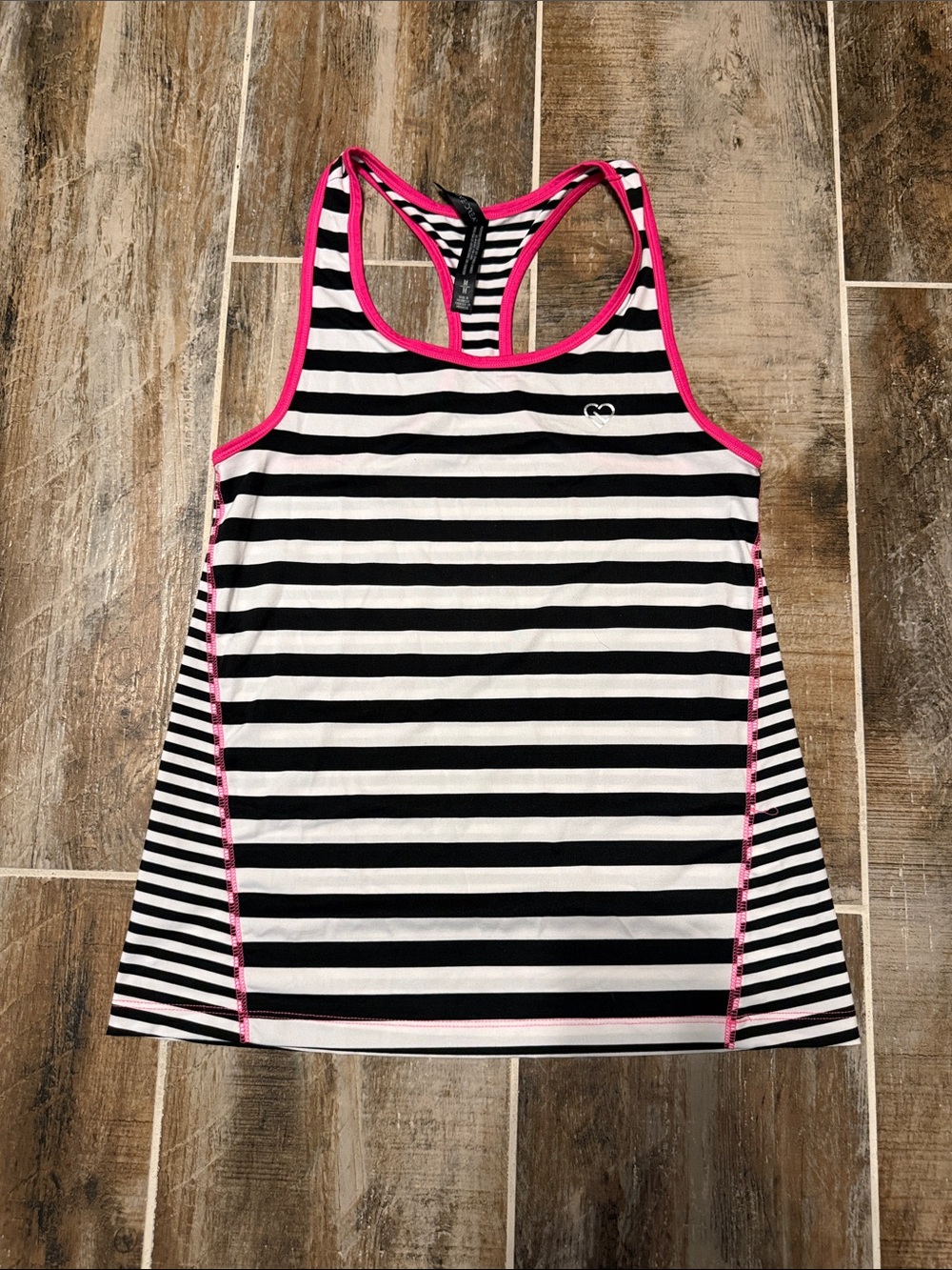 Aeropostale Black & White Striped Racerback Tank with Pink Trim
